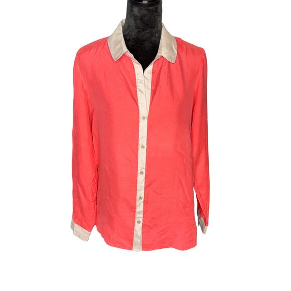 Trouve Women's sz Medium Coral 100% Silk Blouse Long Sleeve Button Up Collar NWT - Picture 1 of 10